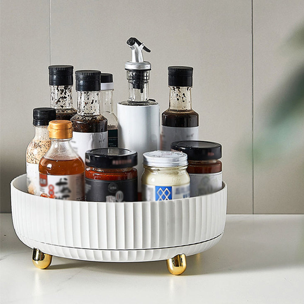 Pearl White Rotating Round Spice Storage Tray Kitchen Organizer