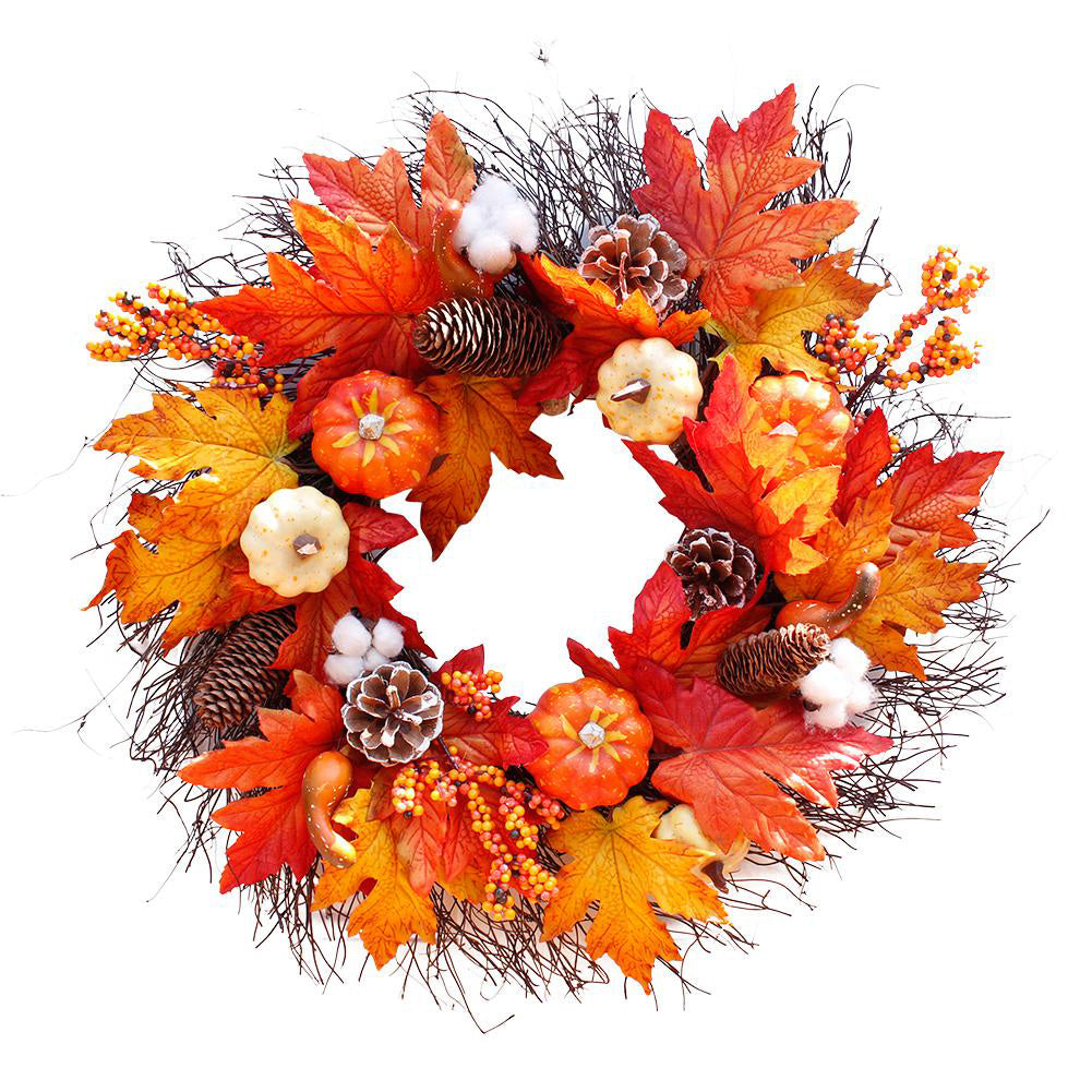 Autumnal Halloween Thanksgiving Maple Pumpkin Wreath Door Decorative