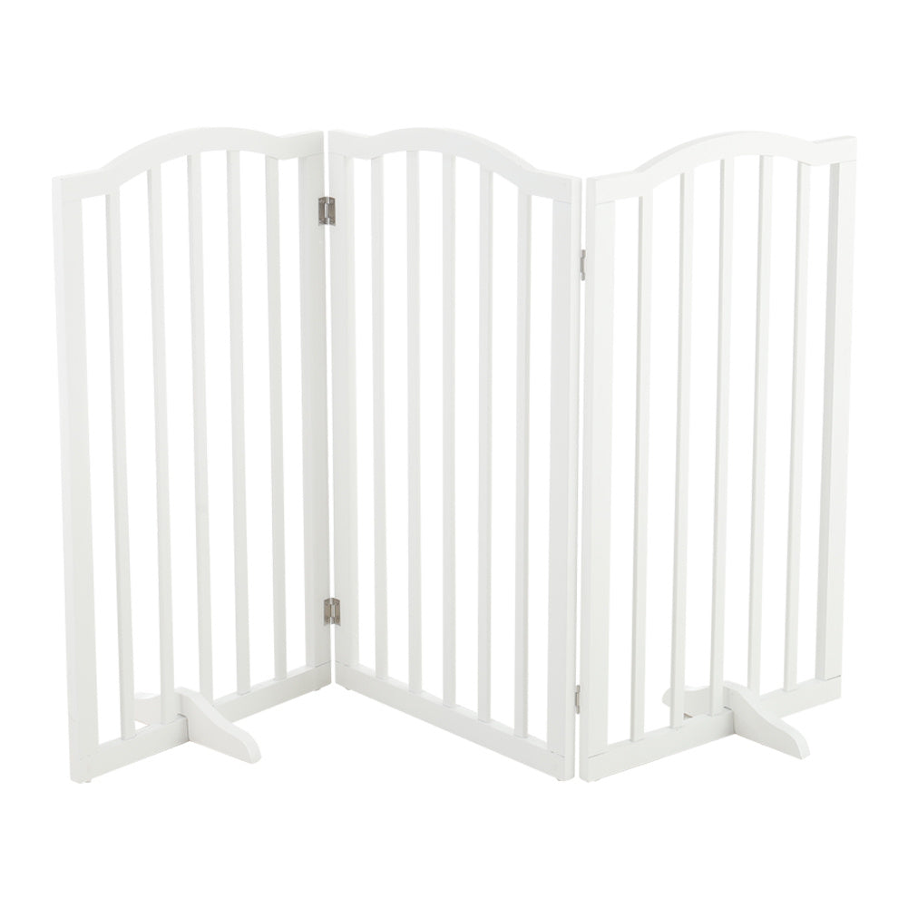 Wood Durable Free Standing Folable Pet Gate Fence White 3 Panels