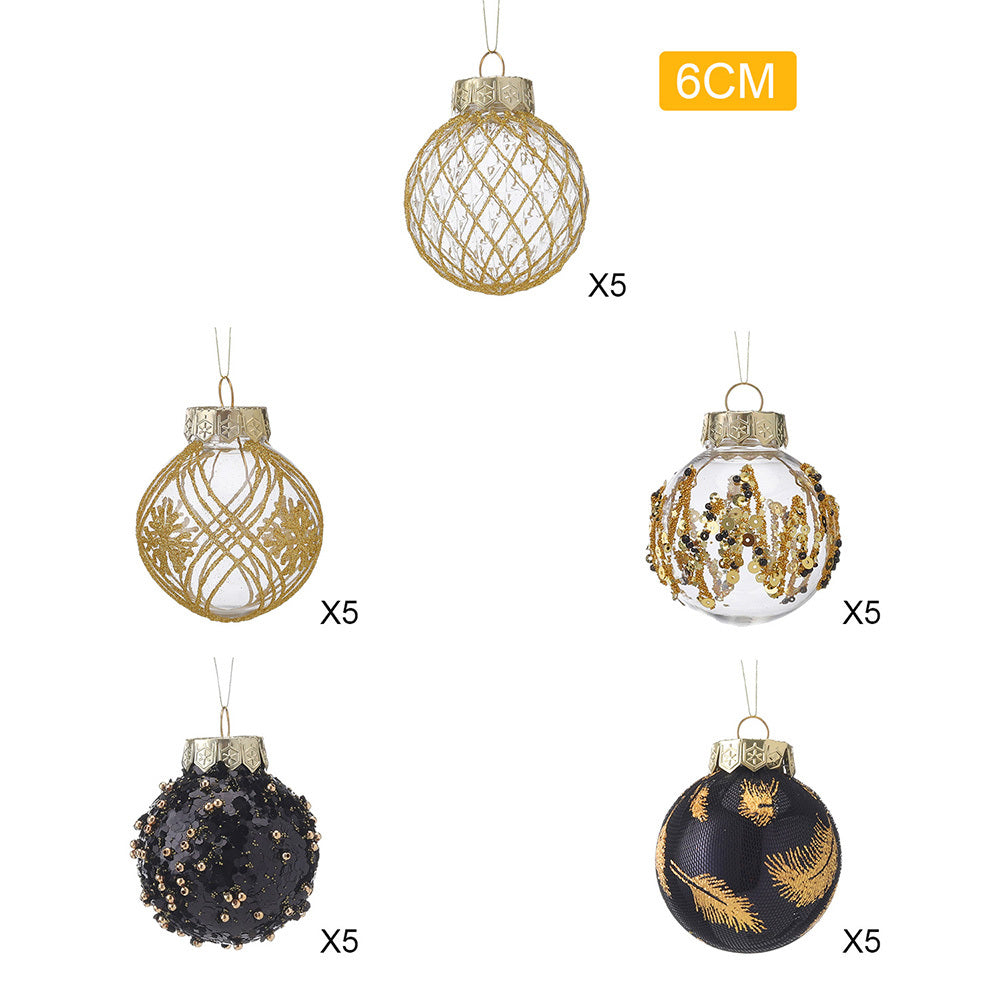25Pcs Christmas Ball Ornament Set,Black and Gold,Plastic Xmax Ball