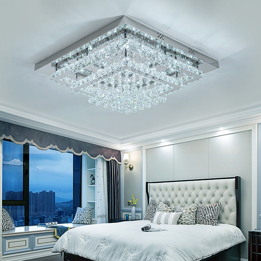 Modern Crystal LED Flush Mount Ceiling Light Fixture 60x60x20CM