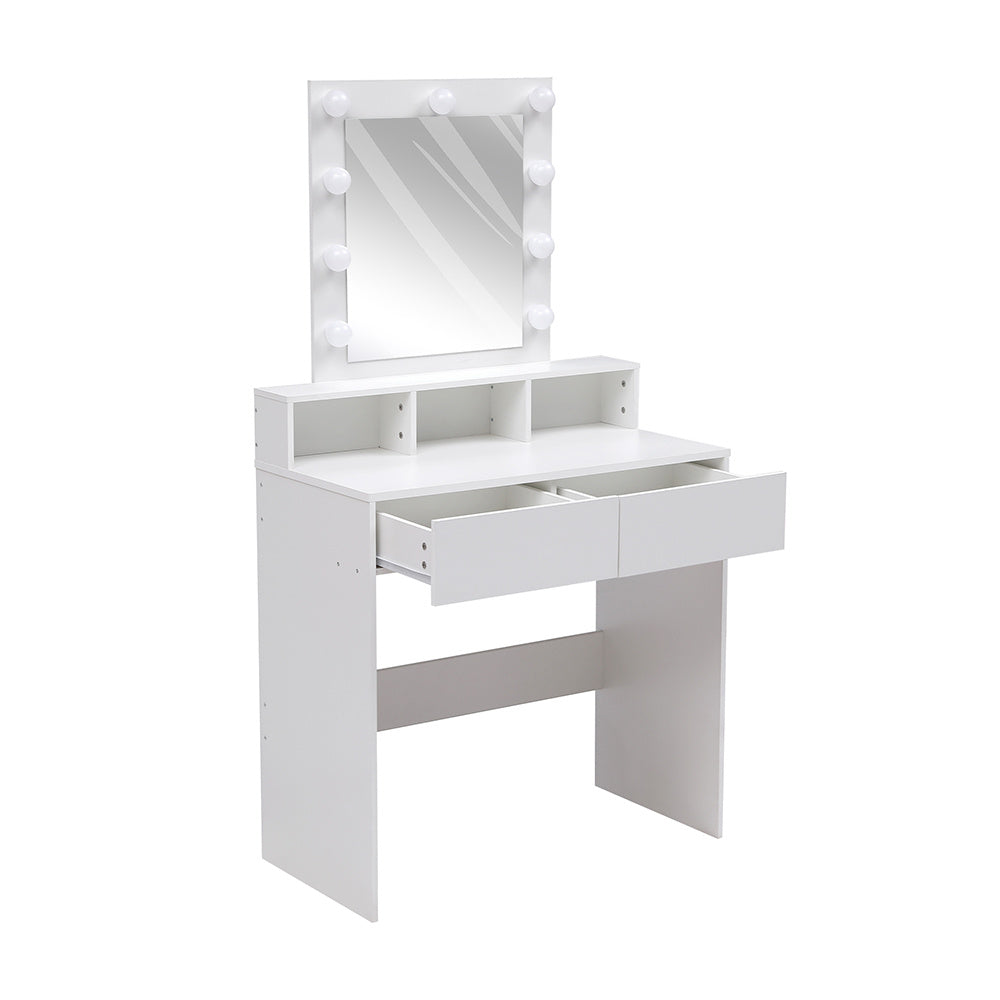 White Lighted Dressing Table with LED Mirror Drawers and Storage Compartments