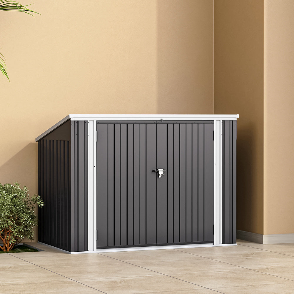 Steel Trash Can Recycle Bin Enclosure Storage Shed, Charcoal Black