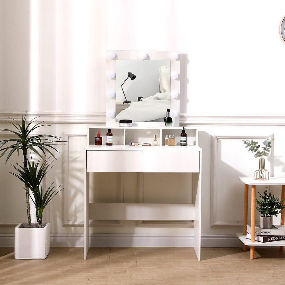 White Makeup Dressing Table with 9 Lighted bulbs Mirror