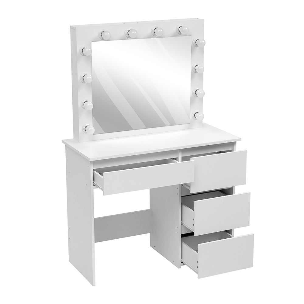 White Hollywood Dressing Table with Large Lighted Mirror