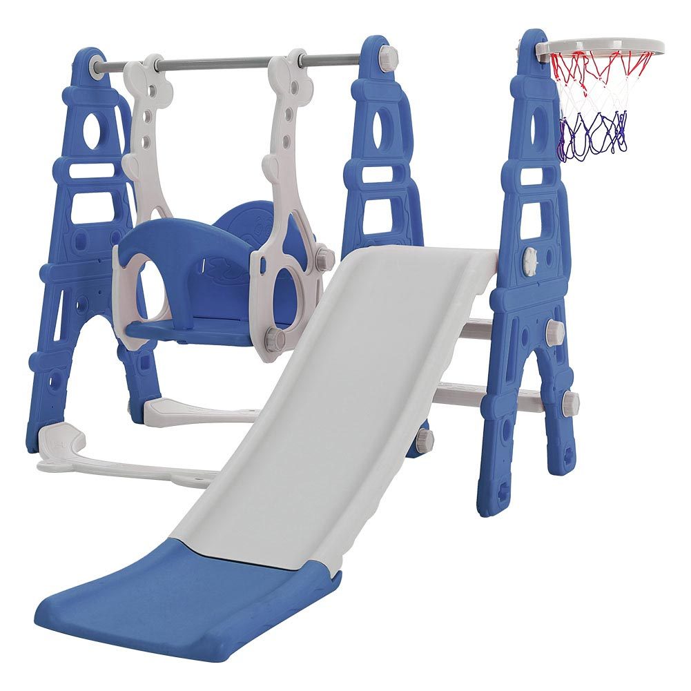 Kids Swing Slide and Basketball Hoop 3 in 1 Play Game Center Blue