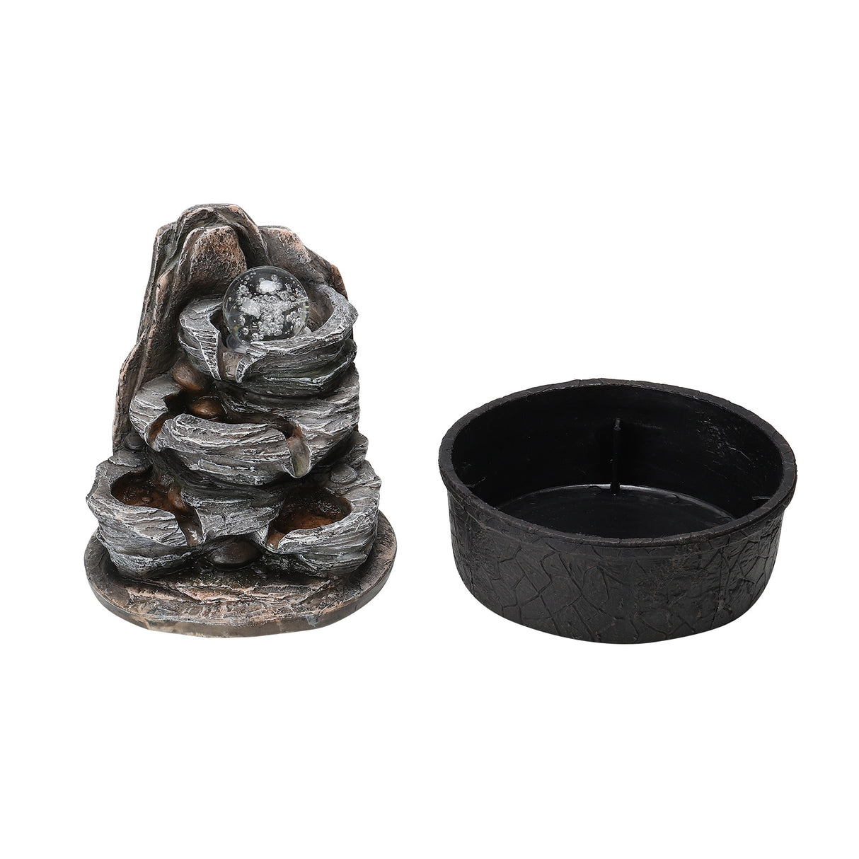 Layered Rock Cascading Tabletop Fountain with LED Crystal Ball