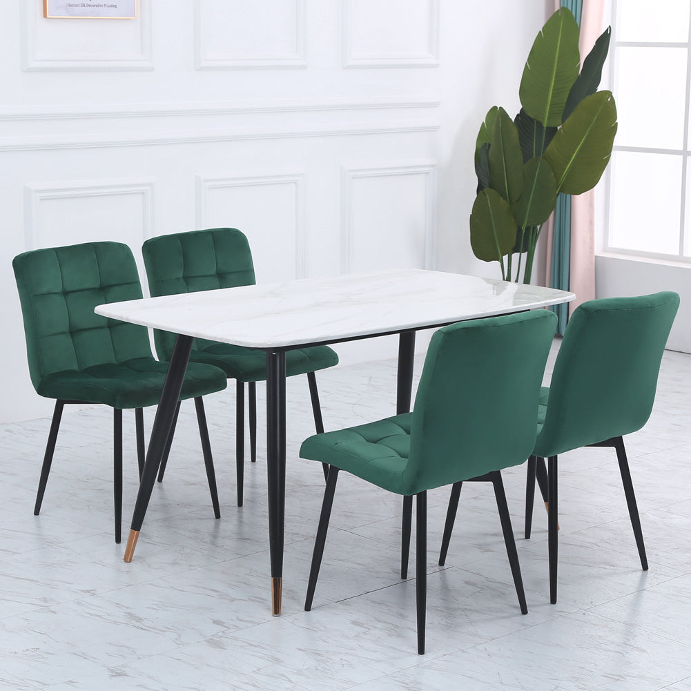 Set of 4 Matte Velvet Padded Dining Chairs, Green