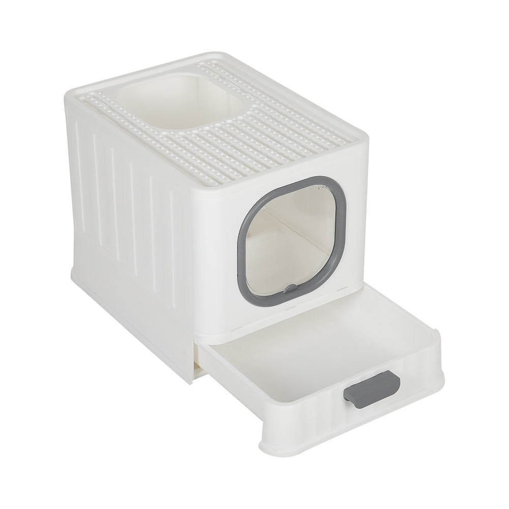 Grey Enclosed Folding Cat Litter Box Toilet with Scoop