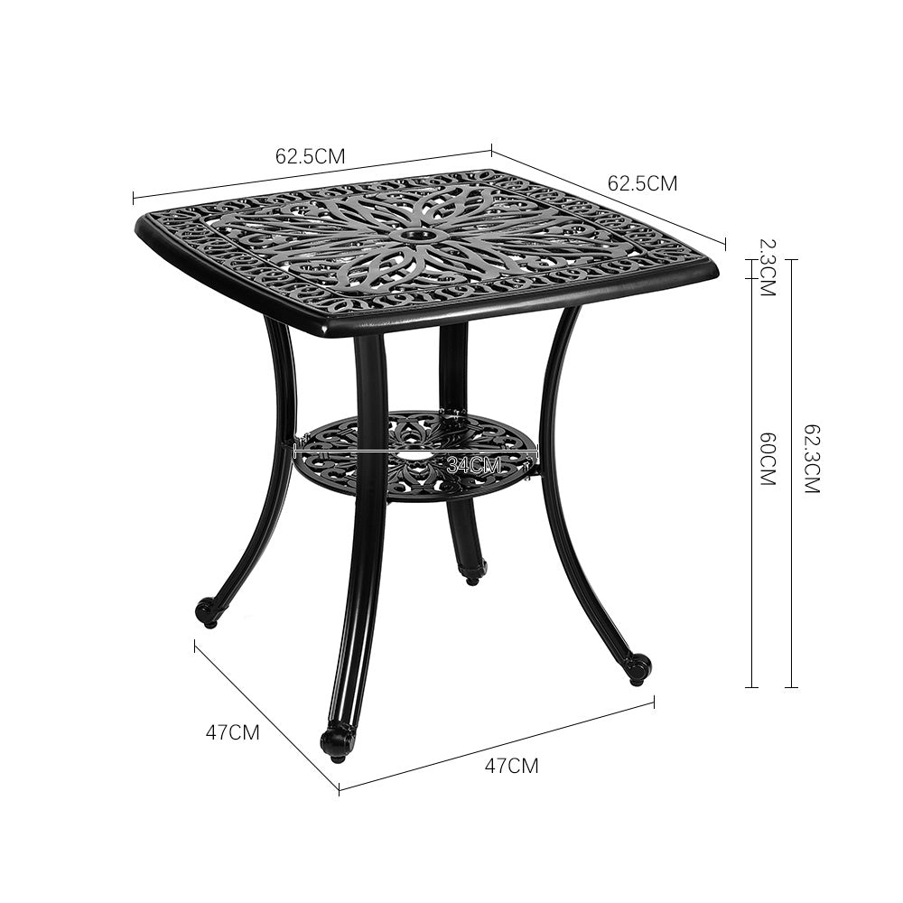 Black Square Cast Aluminum Outdoor Bistro Table