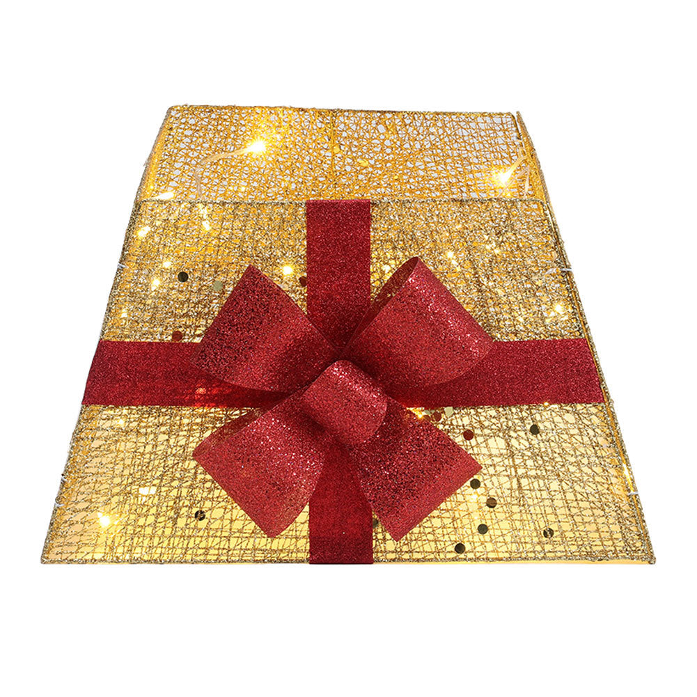 Square Christmas Tree Skirt with Bow Tie,Gold