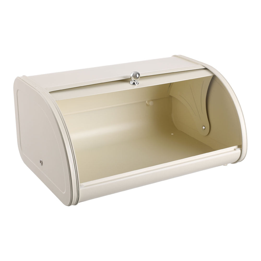 White Metal Roll Top Bread Container for Kitchen Countertop