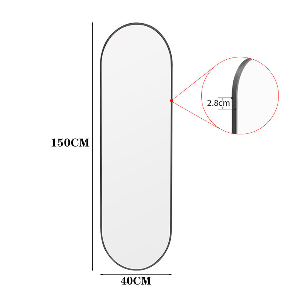 Modern Oval Metal Full Length Wall Mirror Black