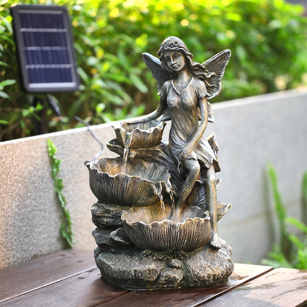 Solar Resin Garden Water Fountain Waterfall