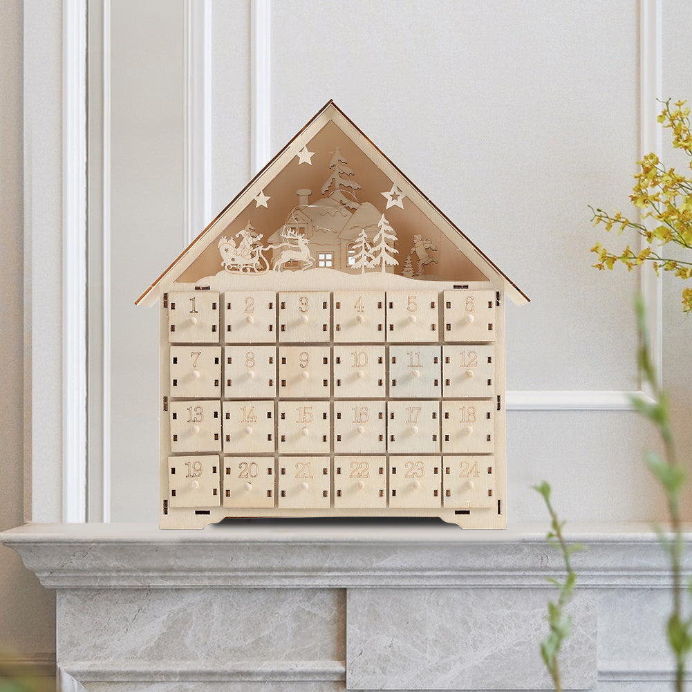 Christmas Advent Calendar Wooden Cabinet With LED Lamp