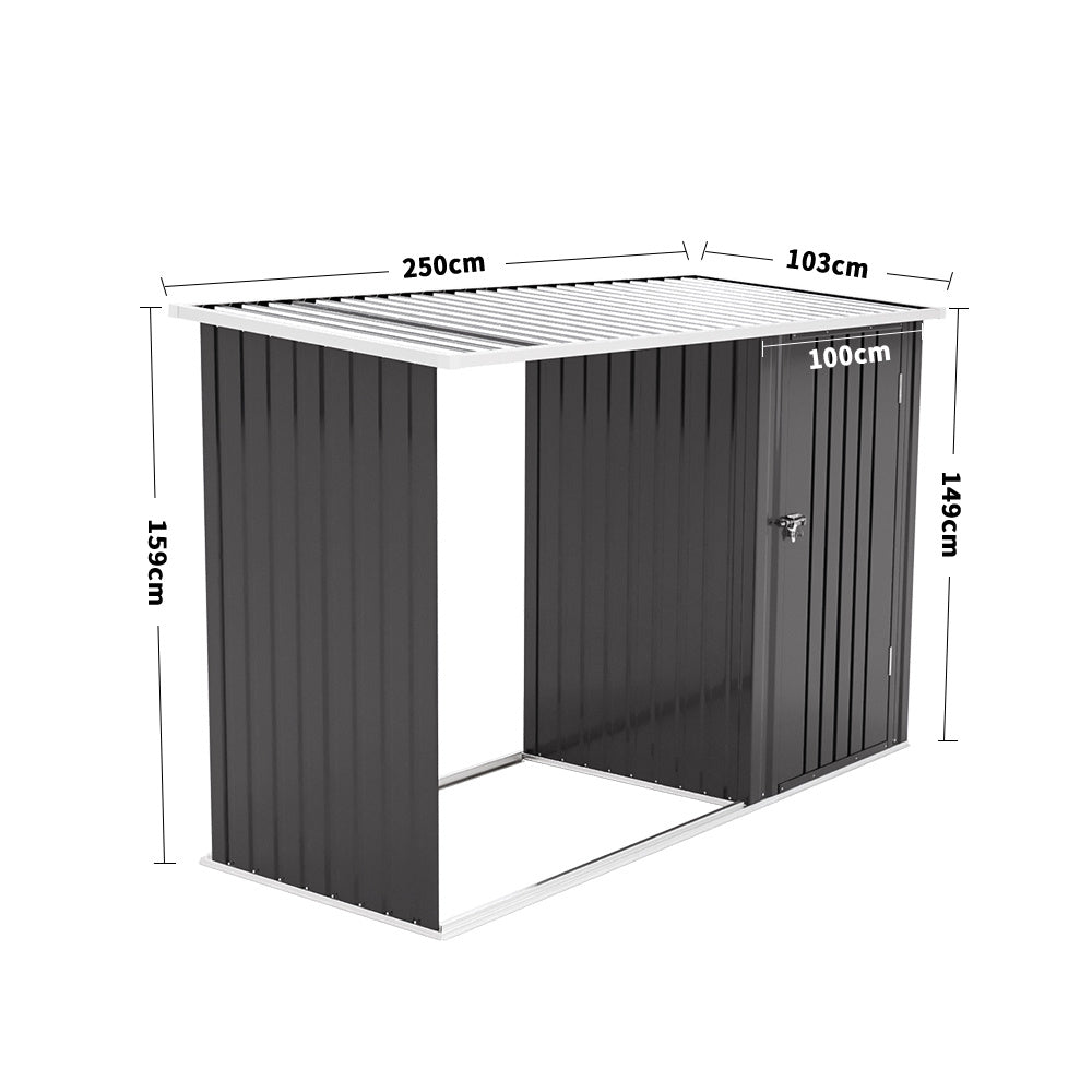 Steel Outdoor Garden Storage Shed with Log Stacking Rack Charcoal Black