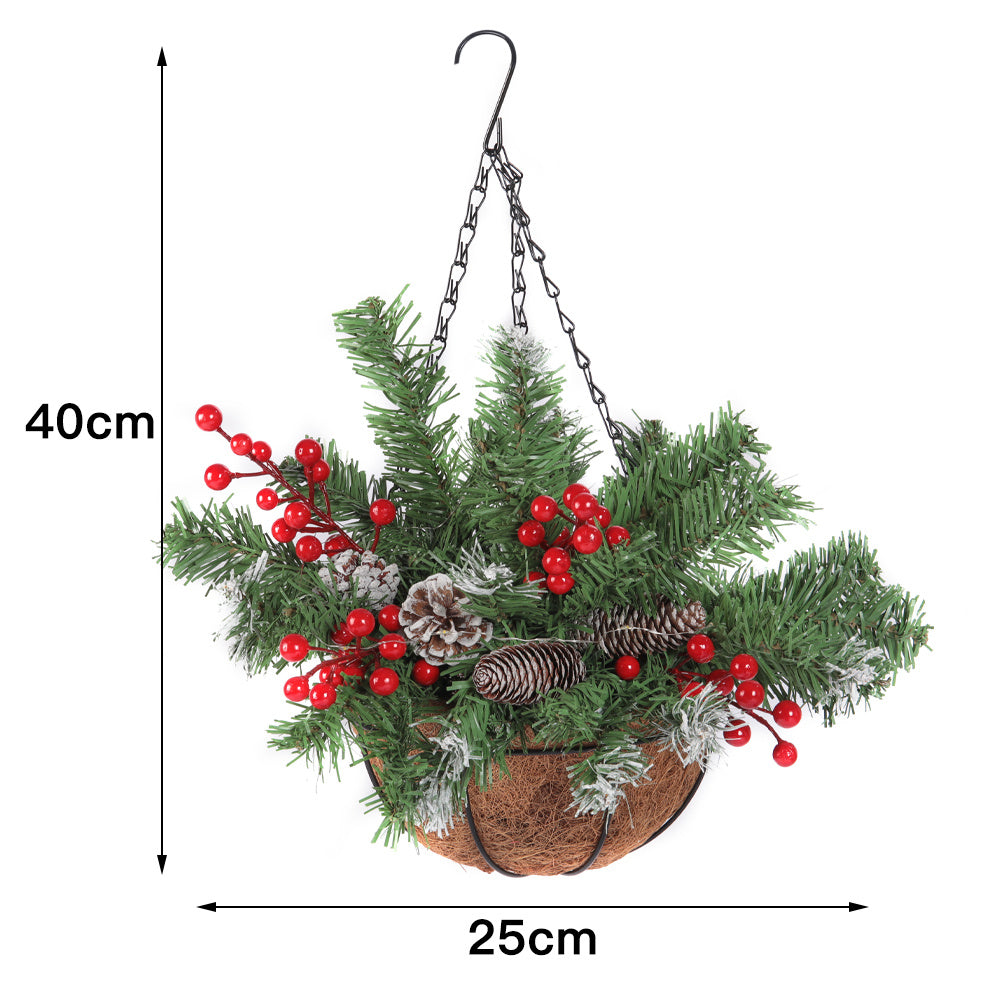Artificial Christmas Hanging Basket with Frosted Pine Cone