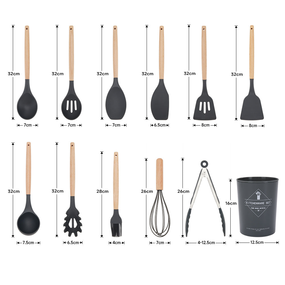 Grey 11 Piece Silicone Kitchen Utensil Set for Nonstick Cookware