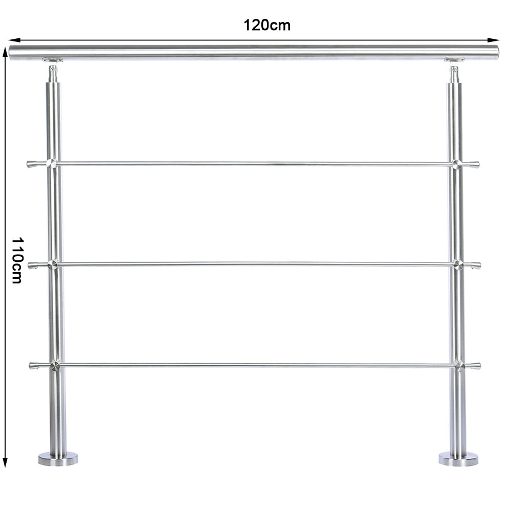 120CM Handrail Stainless Steel Balustrade with 3 Crossbars Stair Rails
