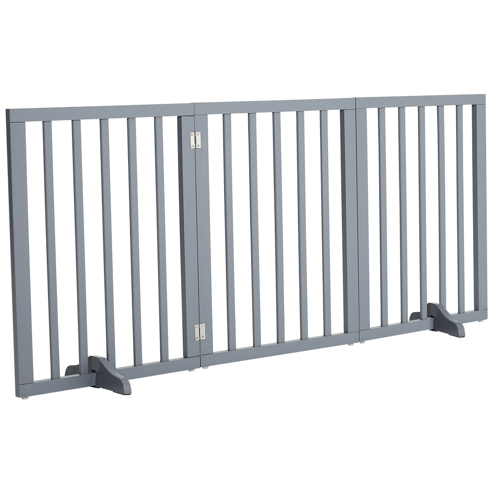 Foldable Wood Pet Free Standing Indoor Gate Grey 3 Panels