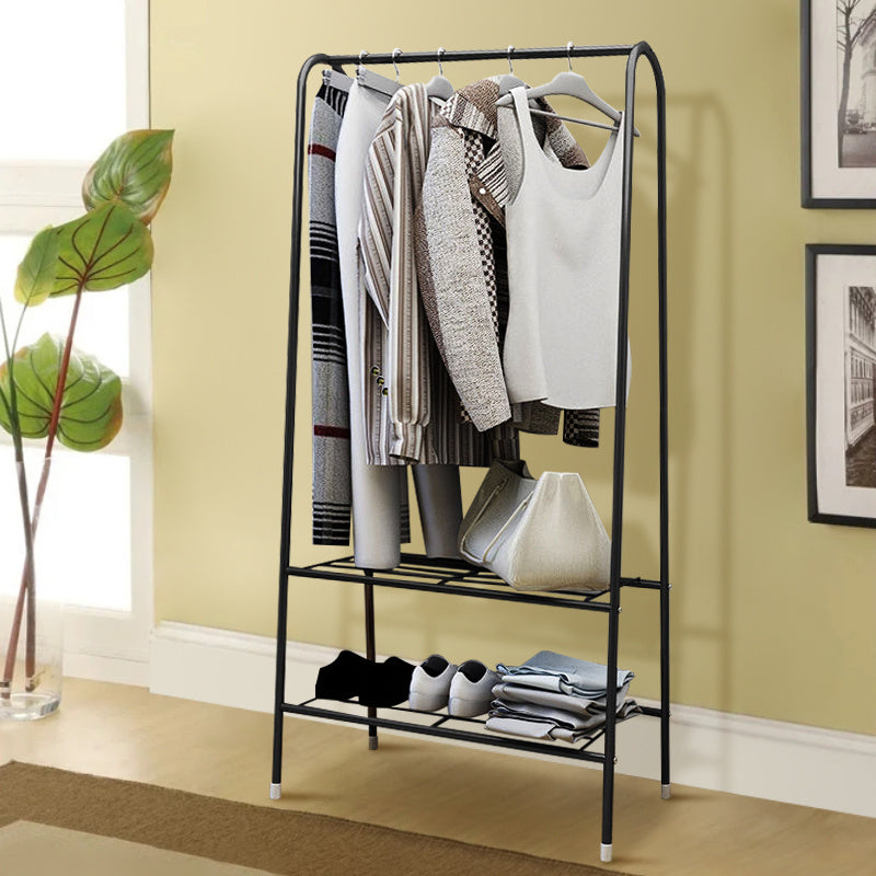 Freestanding Metal Clothing Rack with 2 Tier Wire Shelf