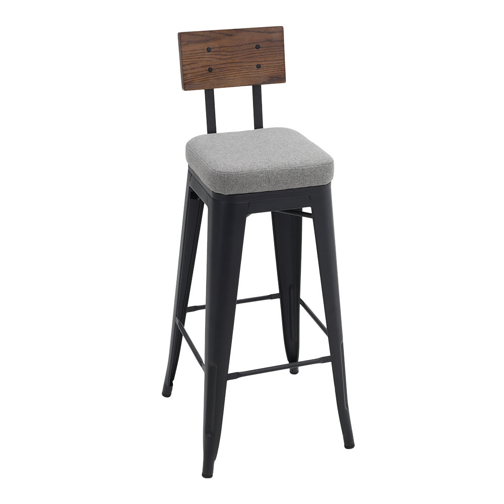 2Pcs Metal Breakfast Bar Stools with Cushions and Backrest,Grey