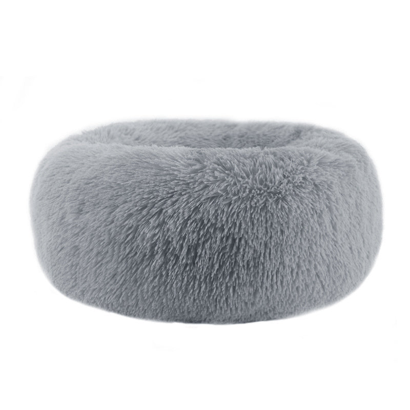 Grey Round Donut Plush Dog Cuddler Bed