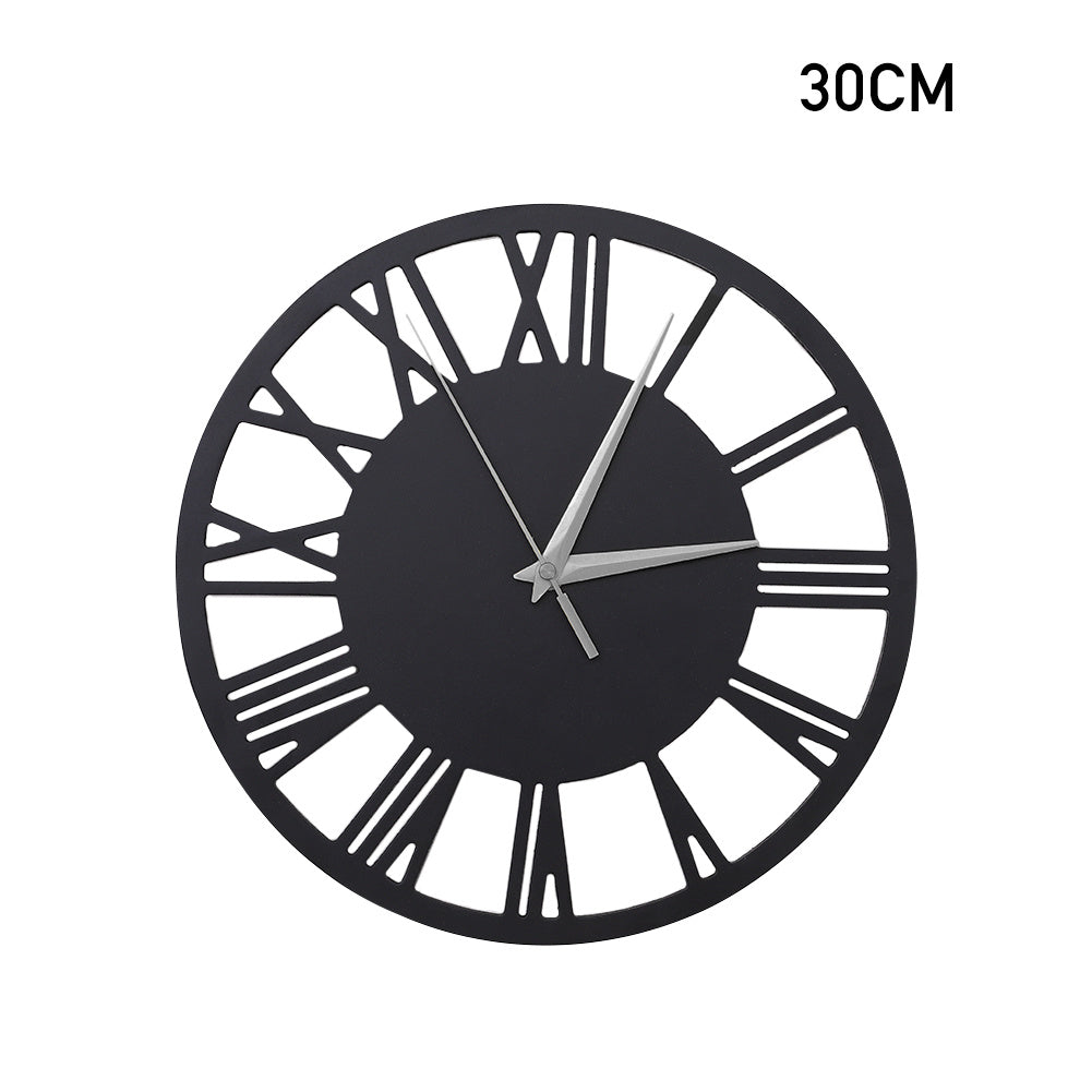 30CM Large Elegant Roman Numerals Open Round Wall Clock, Grey and Silver