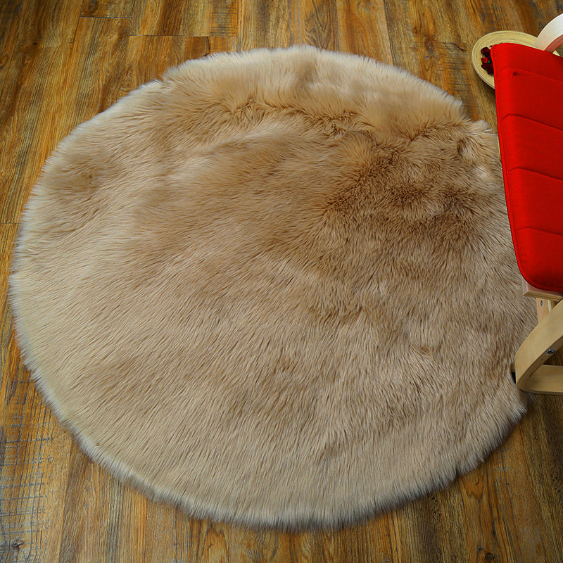 Khaki Round Soft Shaggy Polyester Indoor Decor Carpet Diameter 90cm
