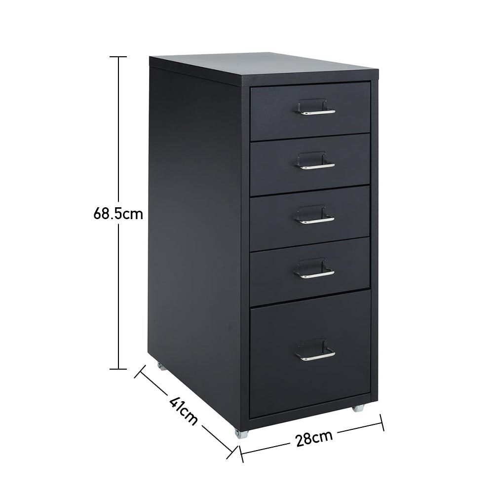 Office Rolling File Cabinet with 5 Drawers Shelf and Wheels, Black