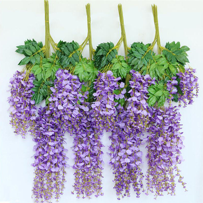 12PCS Artificial Silk Wisteria Fake Flower Vine Wedding Garland Hanging Decoration, Purple