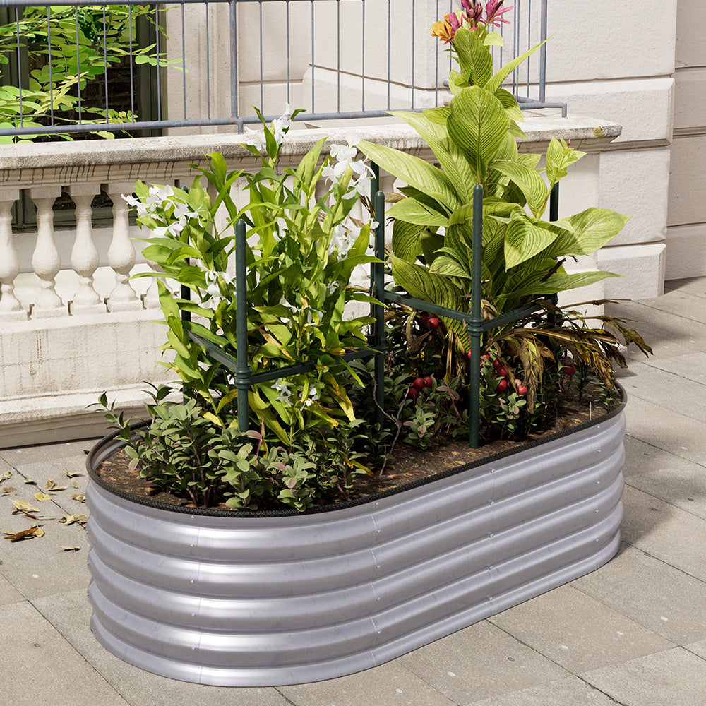 Silver 160cm Oval Shaped Galvanized Steel Raised Garden Bed