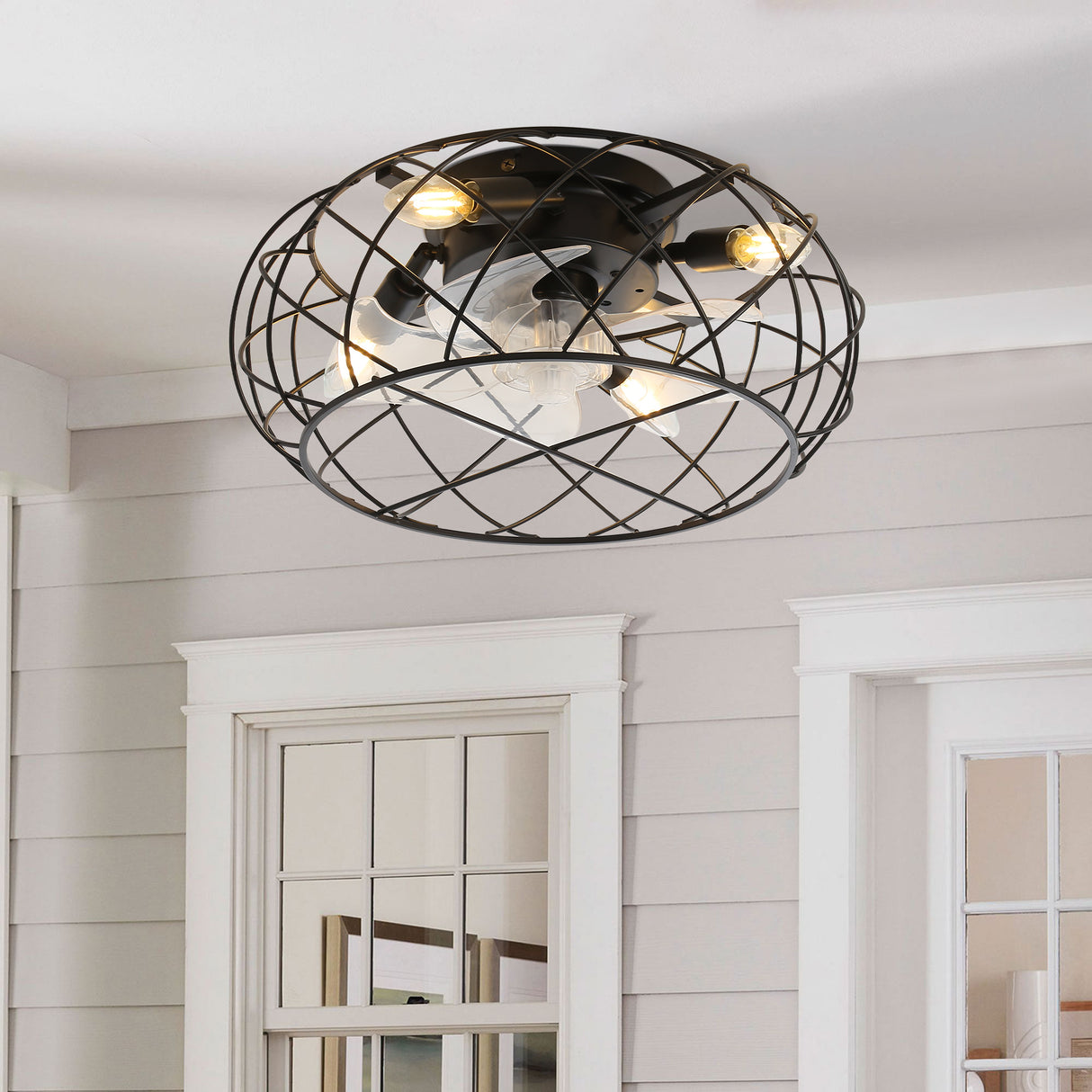 Black Cage Indoor Ceiling Fan Light