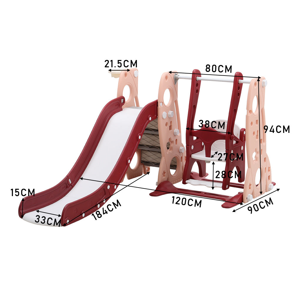 Red Kids Swing and Slide Set with Basketball Hoop