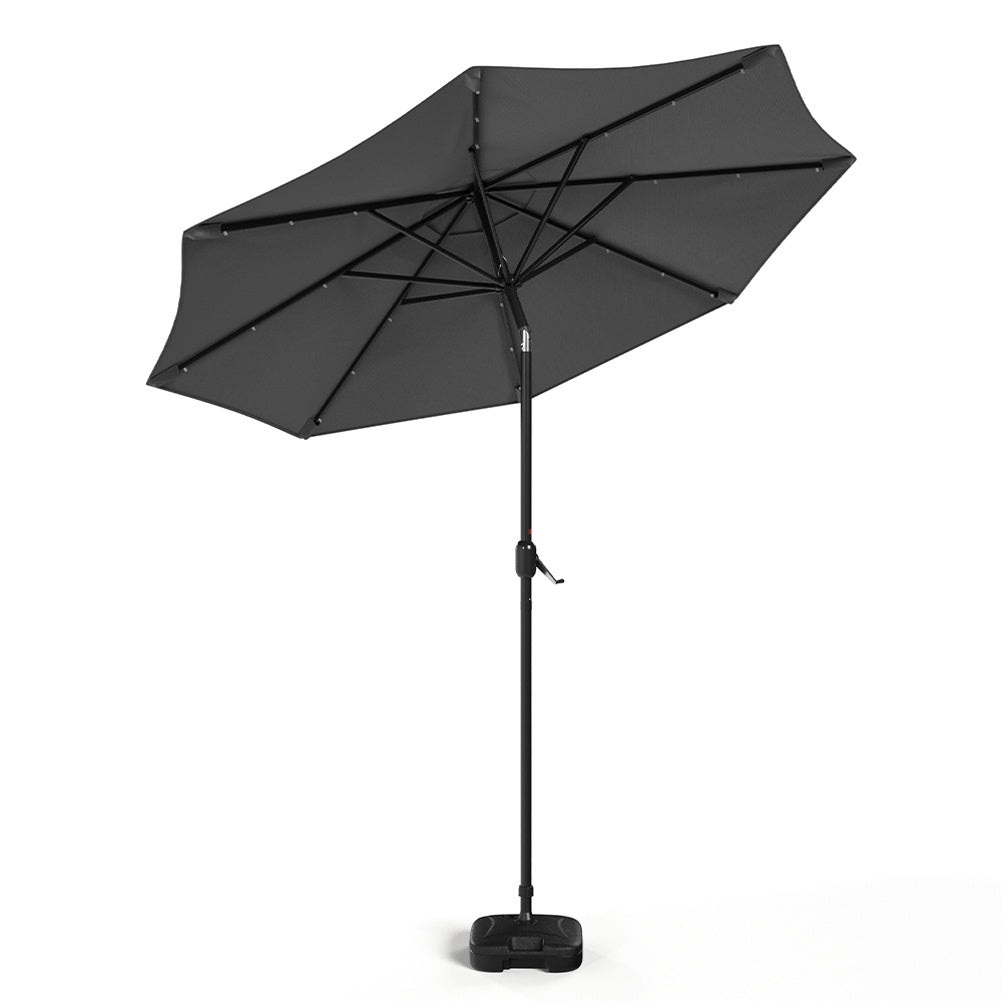 3M Large Garden LED Parasol Outdoor Beach Umbrella with Light Sun Shade Crank Tilt with Square Base, Dark Grey