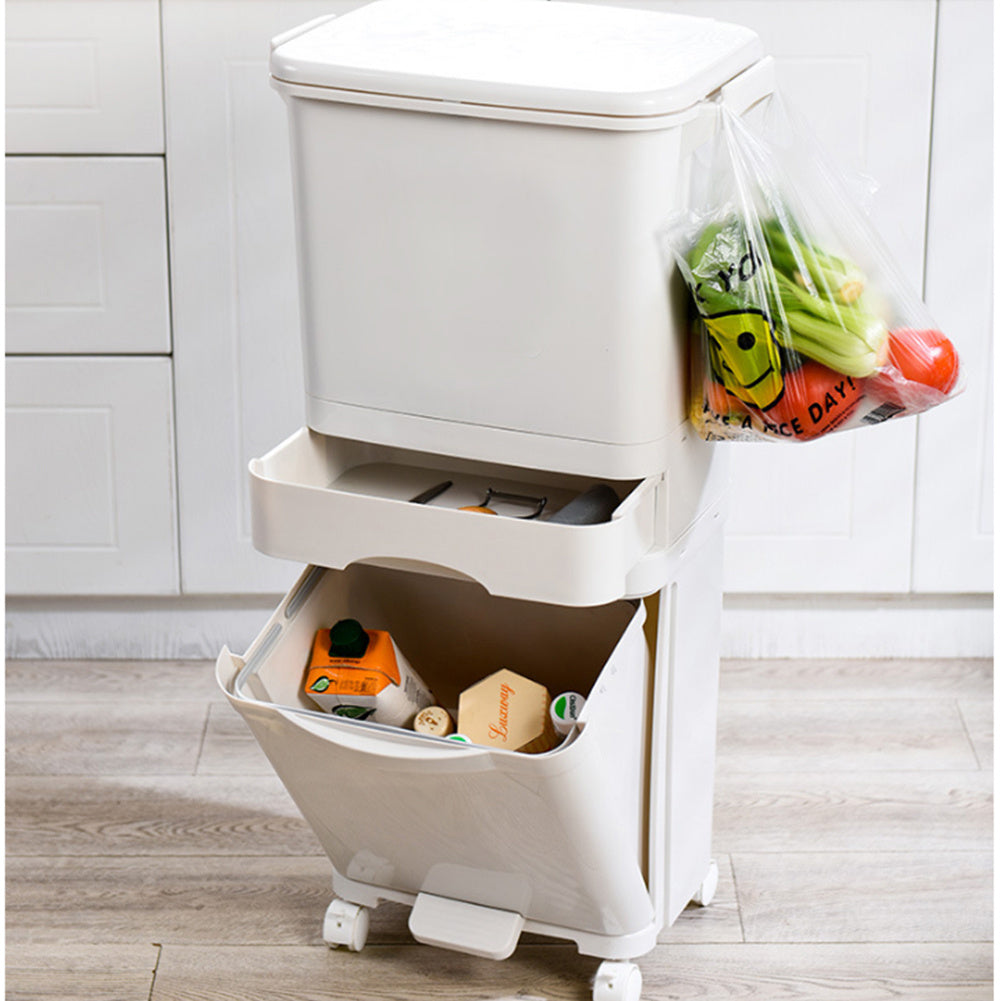 42L 3 Compartment Pedal Recycling Waste Bin for Kitchen