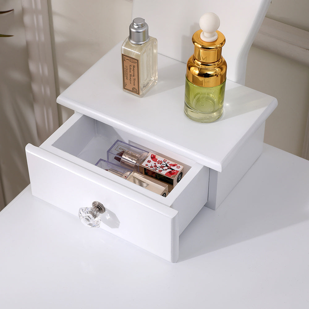 White Lighted Makeup Vanity Desk with Mirror and Stool