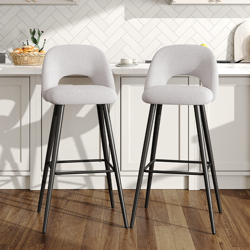 2Pcs Teddy Bear Fur Upholstered Breakfast Bar Stools with Backrest