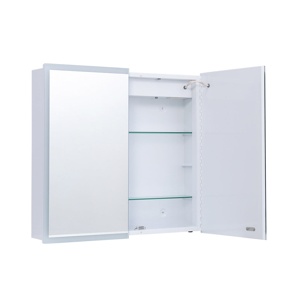 Double Door Frameless Mirror Storage Cabinet with LED Lights