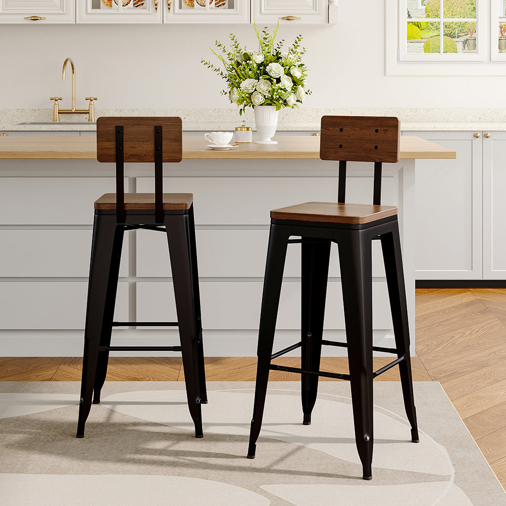 2Pcs Metal Breakfast Bar Stools with Backrest