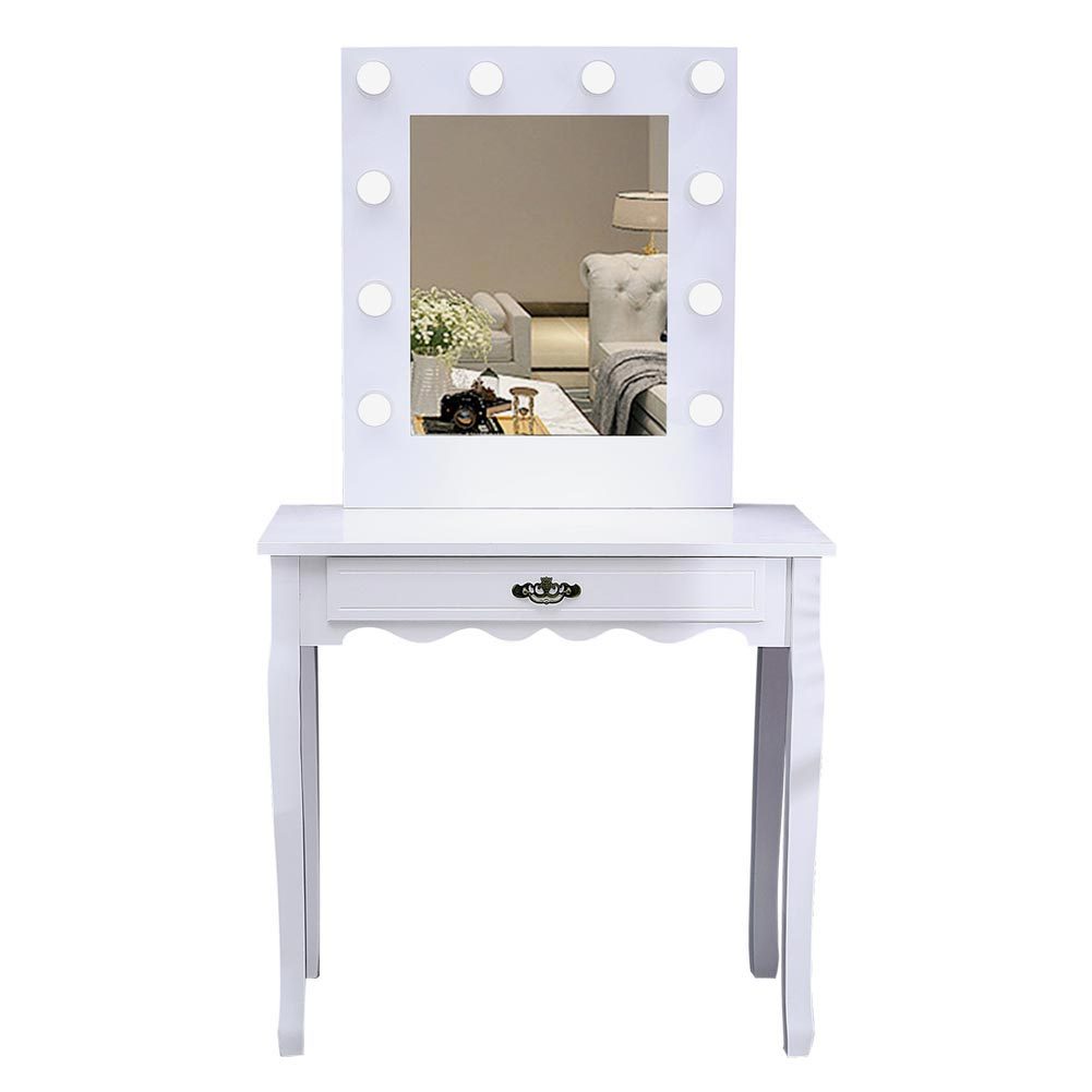 Modern White LED Vanity Dressing Table with Mirror Stool 4 Drawers