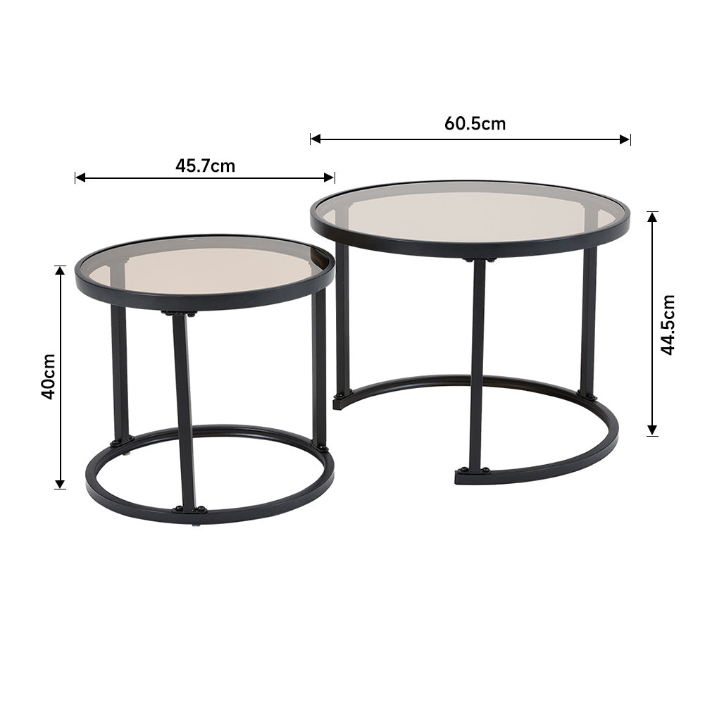 Set of 2 Black Glass Round Nesting Coffee Table