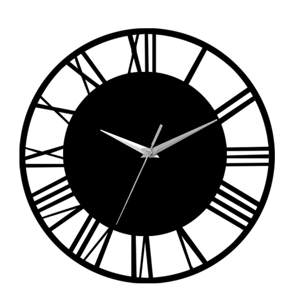 30CM Large Elegant Roman Numerals Open Round Wall Clock, Black and Silver