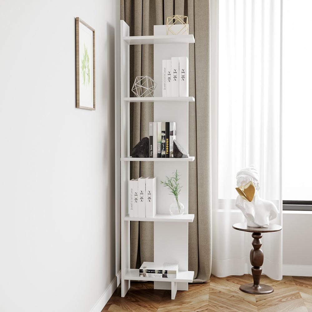 5 Tier Corner Storage Bookshelf Shelving Unit White