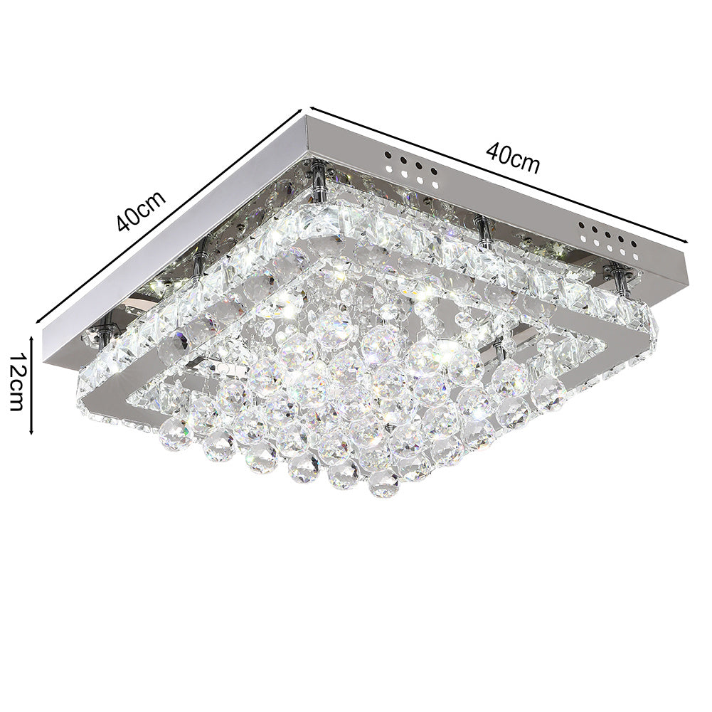 40CM Square LED Crystal Pendant Ceiling Light, Cool White