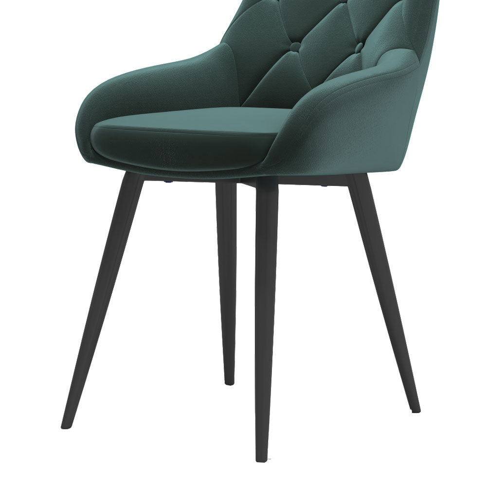 Set of 2 Green Velvet Metal Legs Button Upholstered Dining Chair