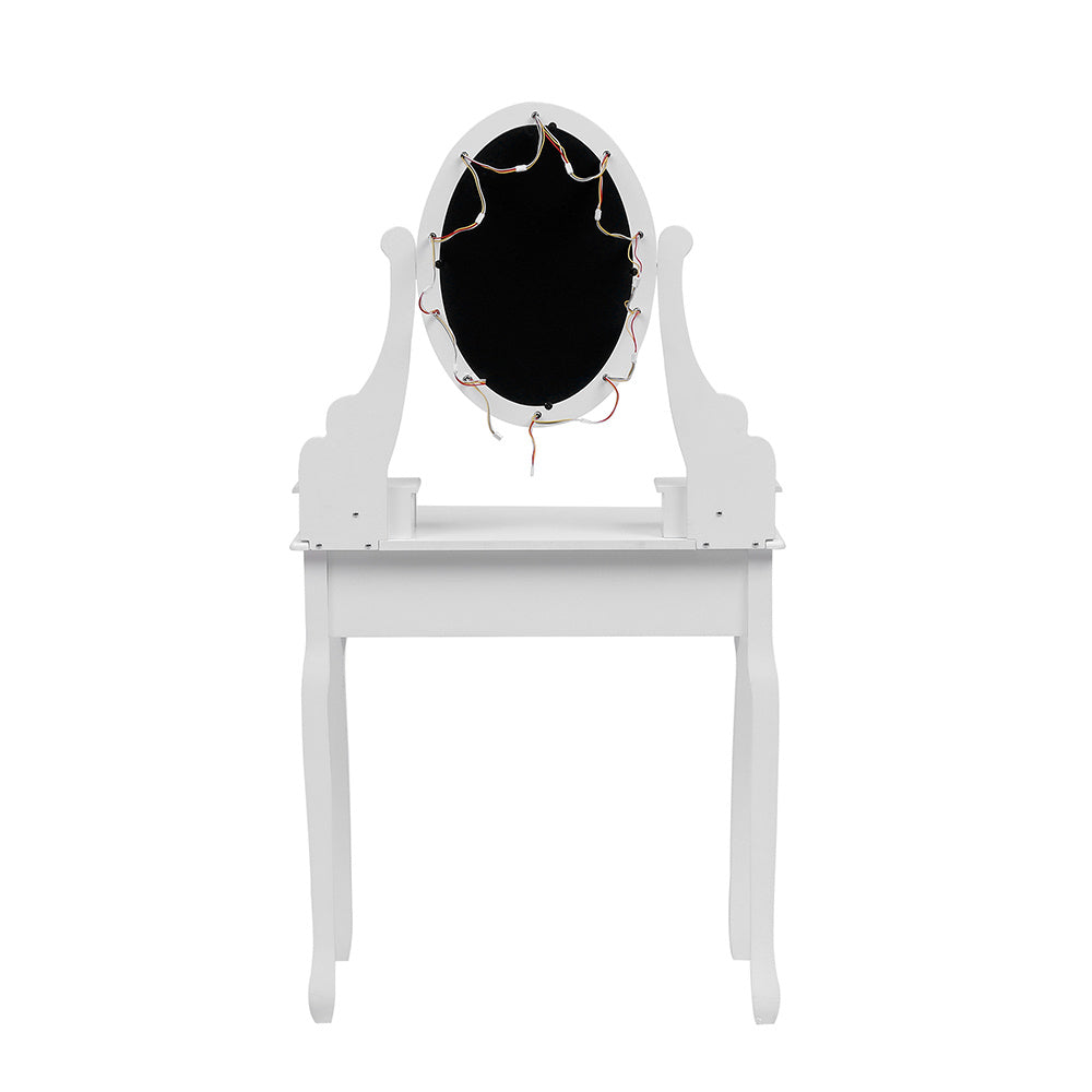 White Lighted Makeup Vanity Desk with Mirror and Stool