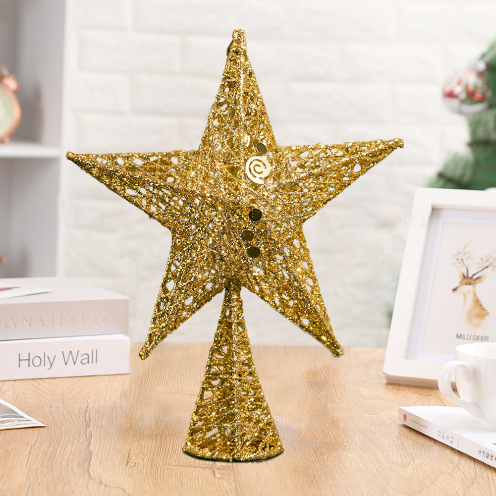 Iron Christmas Tree Topper Star Ornament Home Decor, Gold 20x30CM