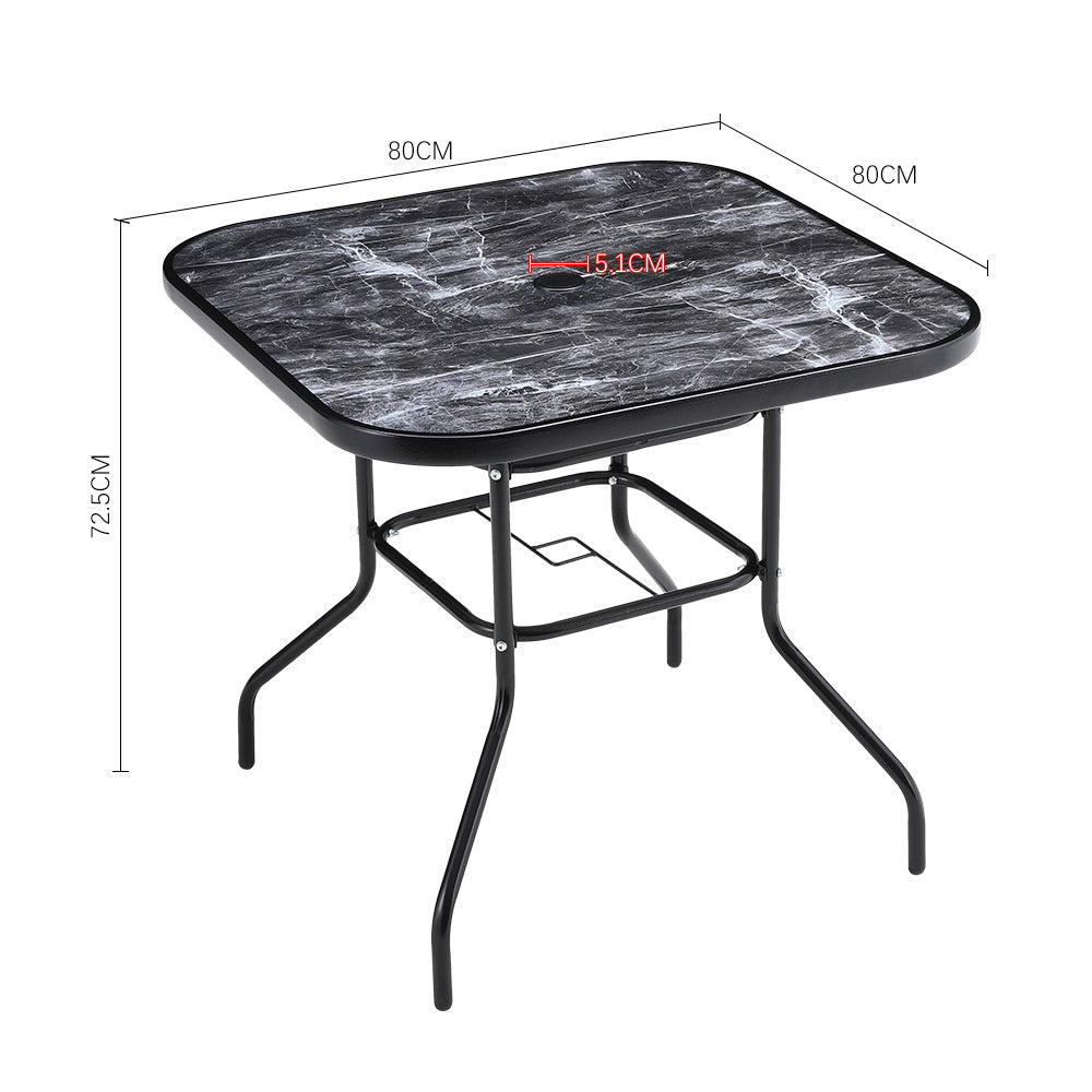 Black Square Garden Tempered Glass Marble Coffee Table with Four chairs