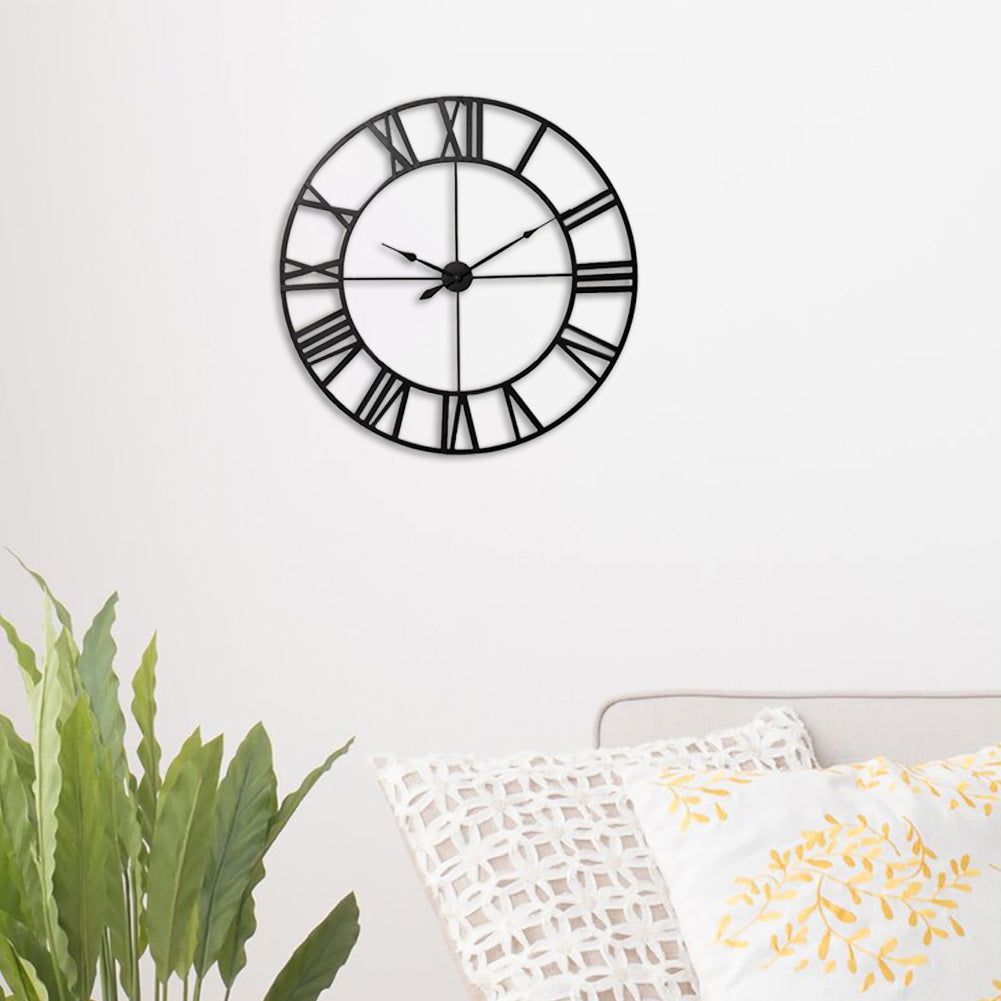 Roman Numerals Metal Skeleton Wall Clock, Black